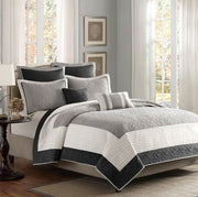 7 Piece Quilt Set With Euro Shams And Throw Pillows Beige FullQueen