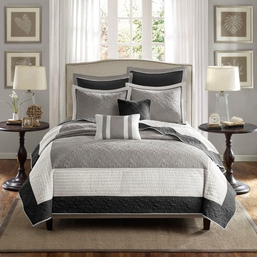 7 Piece Quilt Set With Euro Shams And Throw Pillows Beige FullQueen