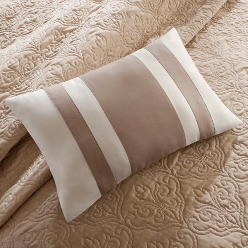7 Piece Quilt Set With Euro Shams And Throw Pillows Beige FullQueen