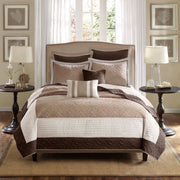 7 Piece Quilt Set With Euro Shams And Throw Pillows Beige FullQueen